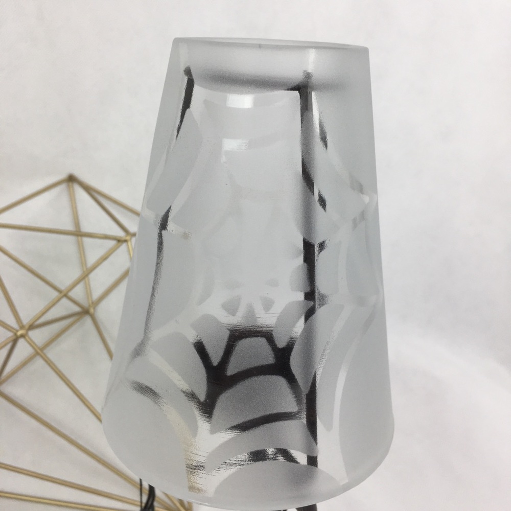 Frosted Glass Top Iron Base Spider & Web Lantern - Picture 2 of 8